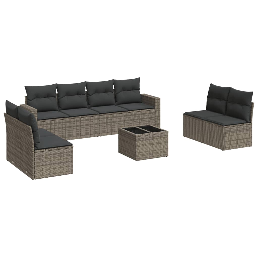 9-dijelni set vrtnih sofa od poliratana s jastucima sivi