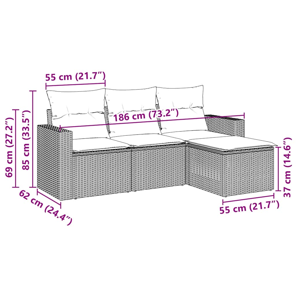 4-dijelni set vrtnih sofa od poliratana s jastucima crni