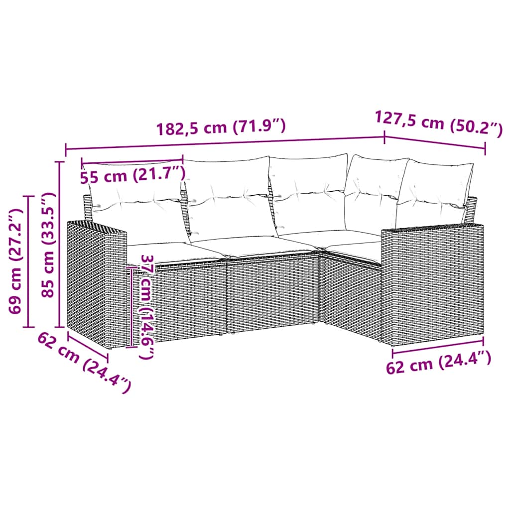 4-dijelni set vrtnih sofa od poliratana s jastucima crni
