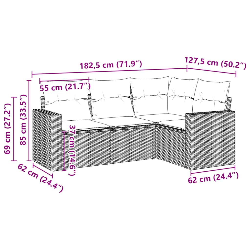 4-dijelni set vrtnih sofa od poliratana s jastucima smeđi