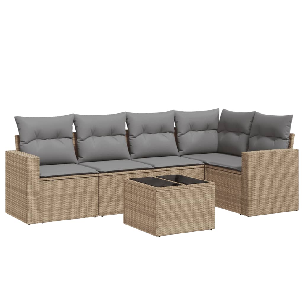6-dijelni set vrtnih sofa s jastucima bež od poliratana 65.5 x 62 x 69 cm
