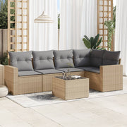 6-dijelni set vrtnih sofa s jastucima bež od poliratana 65.5 x 62 x 69 cm