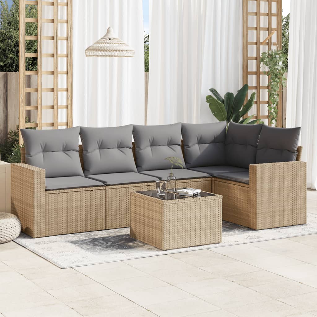 6-dijelni set vrtnih sofa s jastucima bež od poliratana 65.5 x 62 x 69 cm