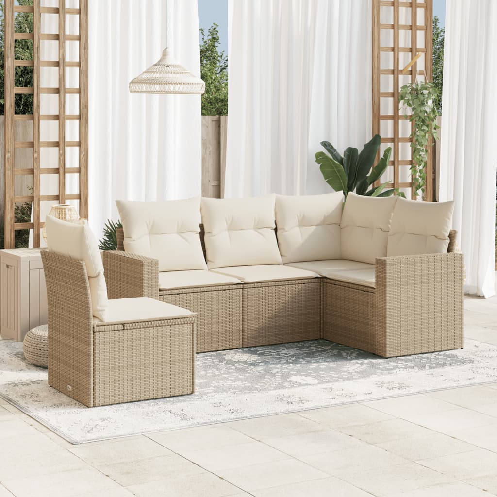 5-dijelni vrtni set sofa s jastucima bež od poliratana
