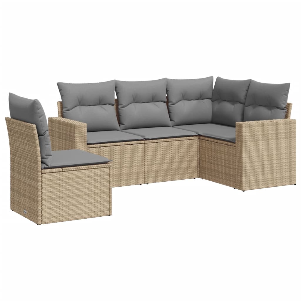 5-dijelni vrtni set sofa s jastucima bež od poliratana