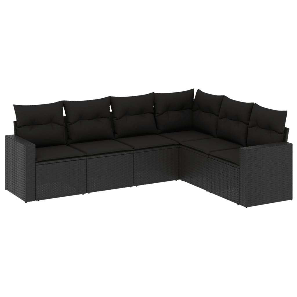 6-dijelni set vrtnih sofa s jastucima crni od poliratana