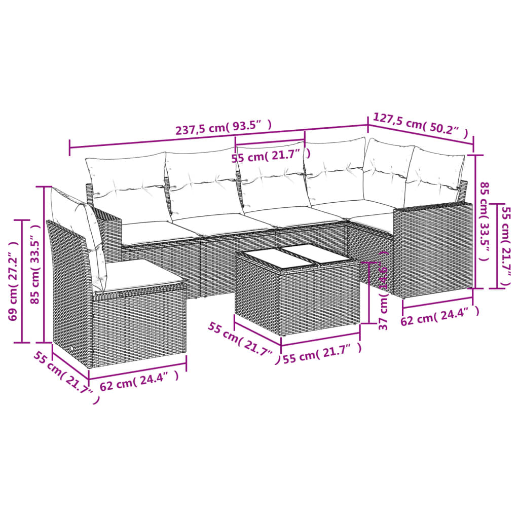 7-dijelni set vrtnih sofa sivi od poliratana