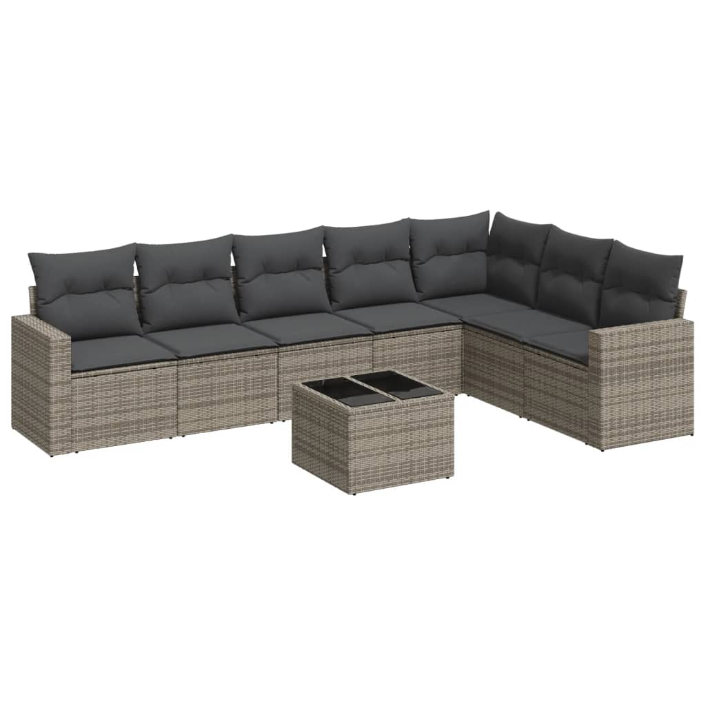 8-dijelni set vrtnih sofa od poliratana s jastucima sivi