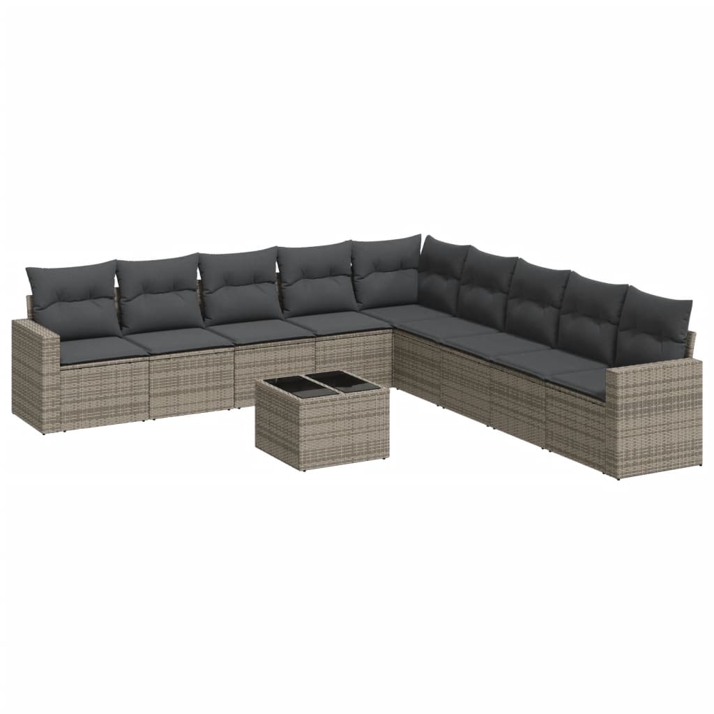 10-dijelni set vrtnih sofa od poliratana s jastucima sivi
