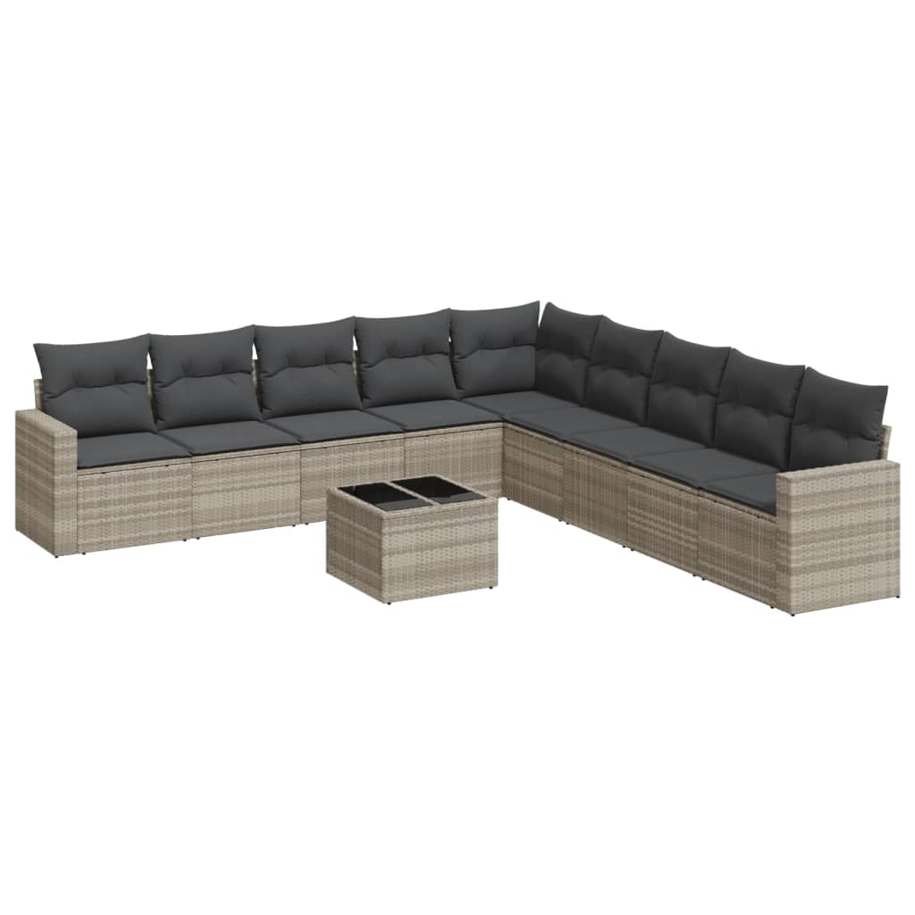 10-dijelni set vrtnih sofa poliratan s jastucima svijetlosivi