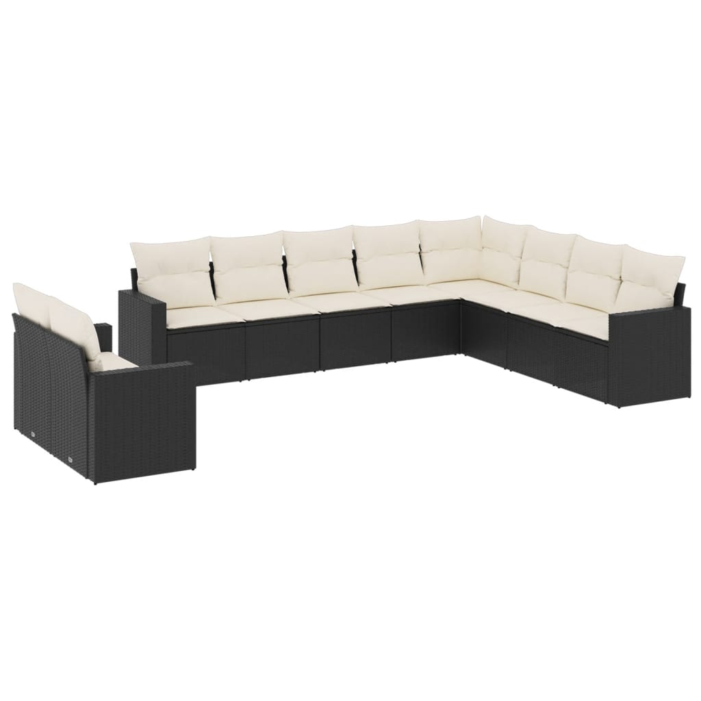 10-dijelni set vrtnih sofa s jastucima crni od poliratana