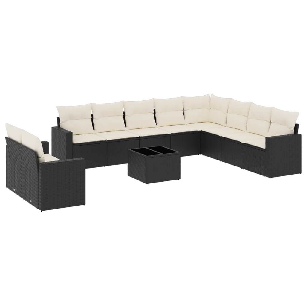 11-dijelni set vrtnih sofa od poliratana s jastucima crni