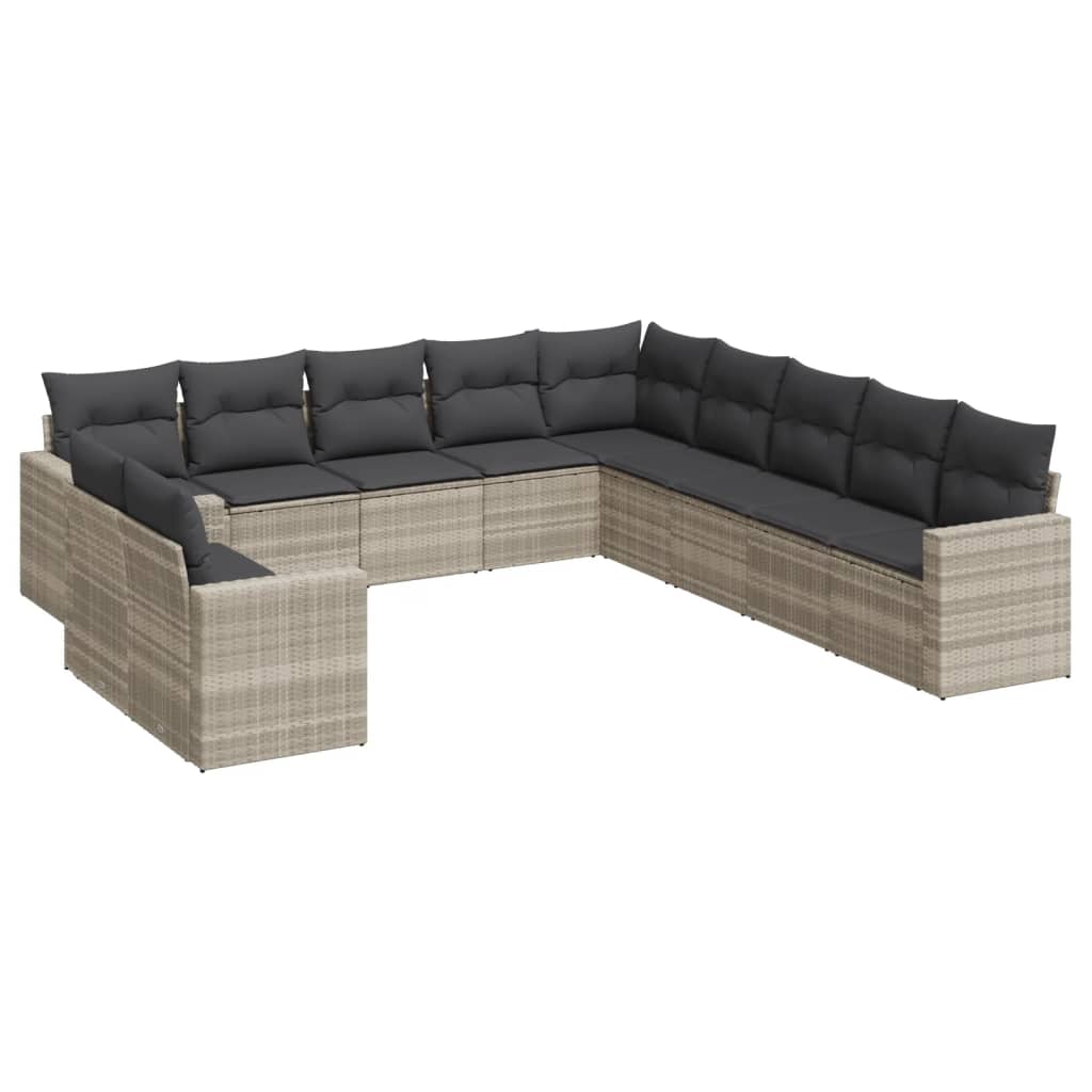 11-dijelni set vrtnih sofa poliratan s jastucima svijetlosivi