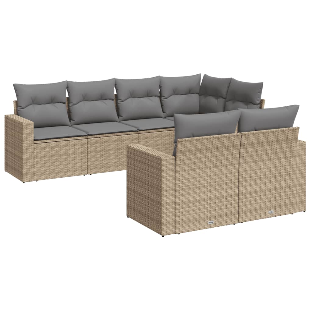 7-dijelni set vrtnih sofa od poliratana s jastucima bež