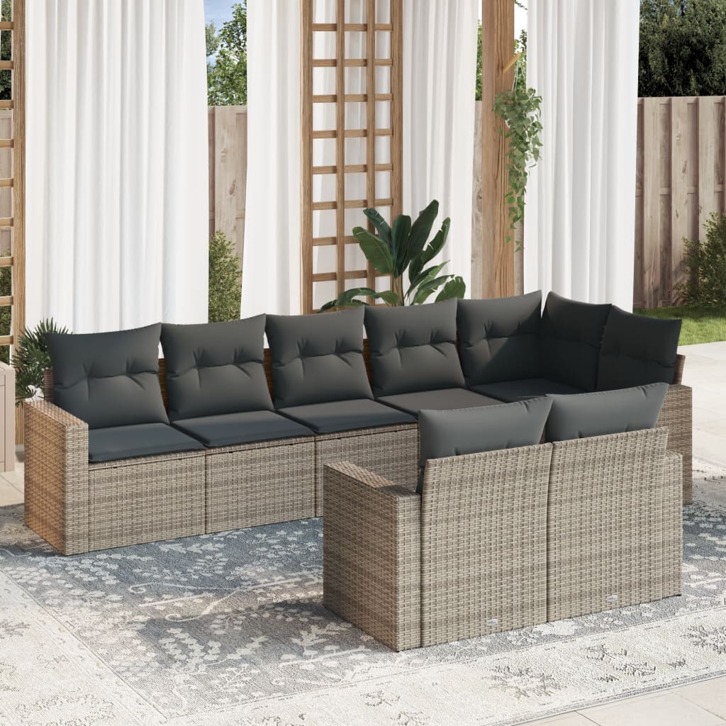 8-dijelni set vrtnih sofa od poliratana s jastucima sivi