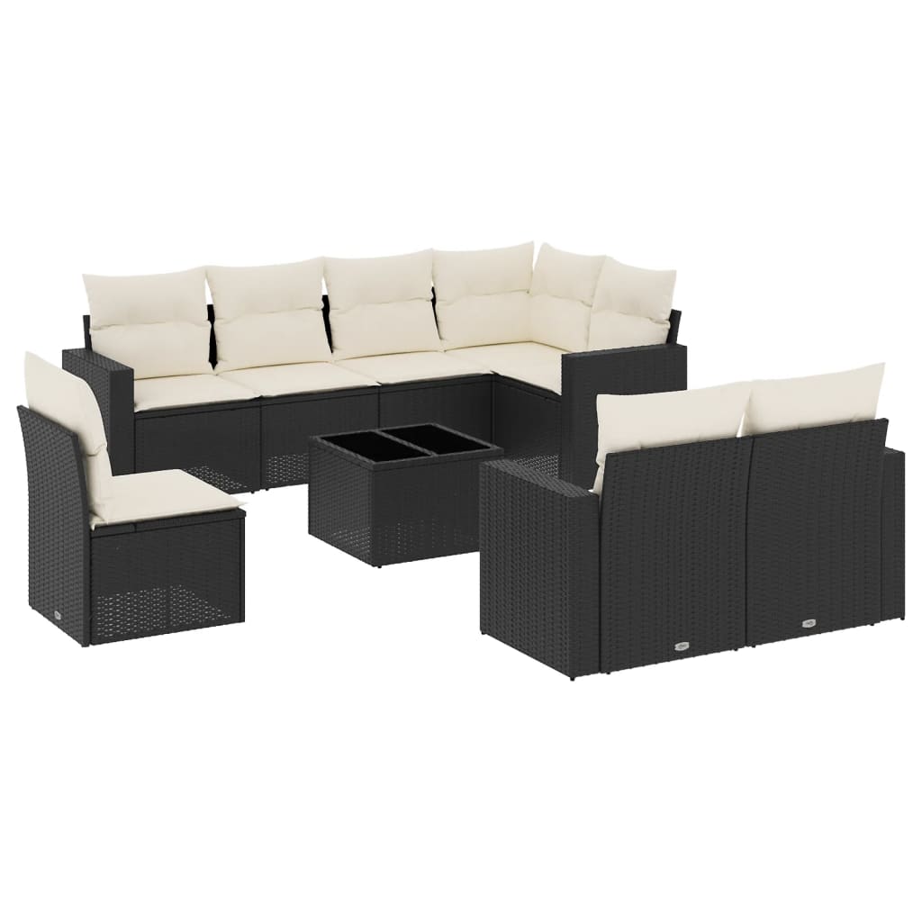 9-dijelni set vrtnih sofa s jastucima crni od poliratana