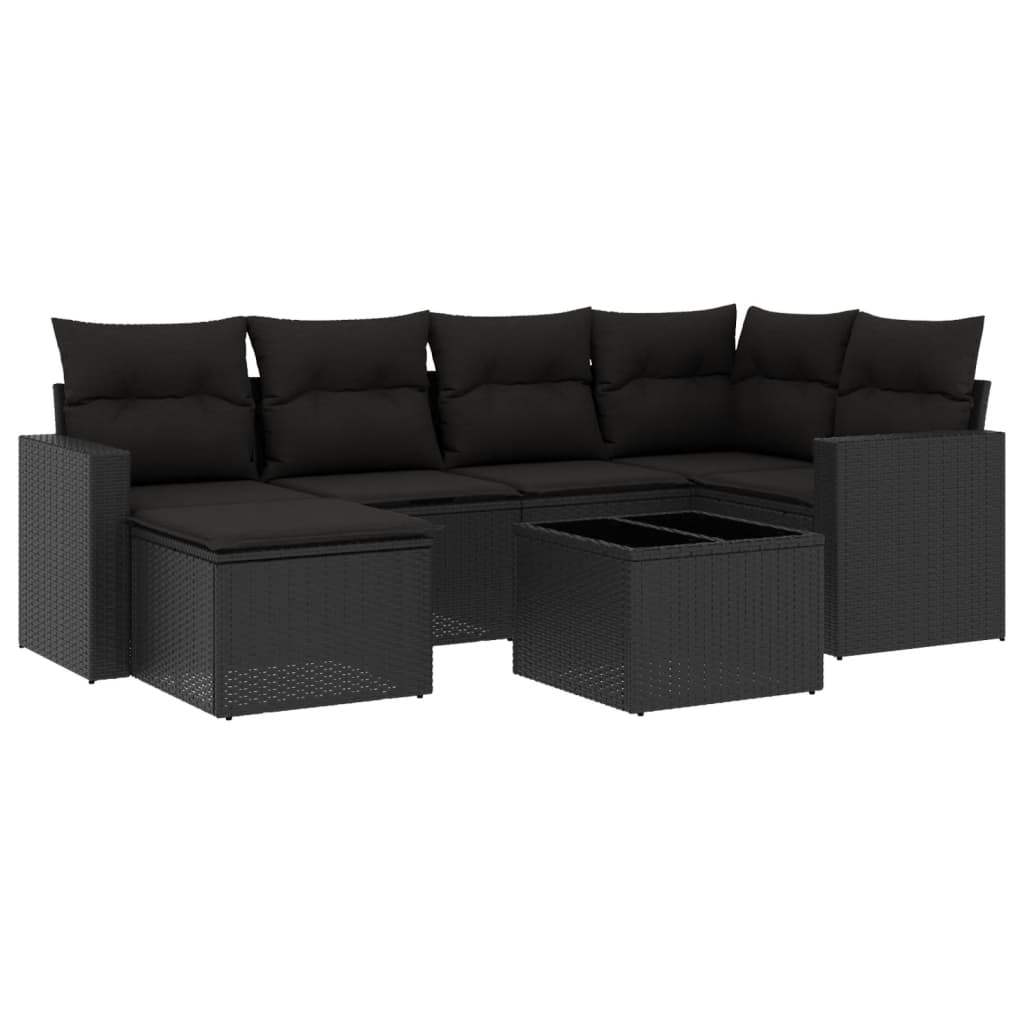 7-dijelni set vrtnih sofa od poliratana s jastucima crni