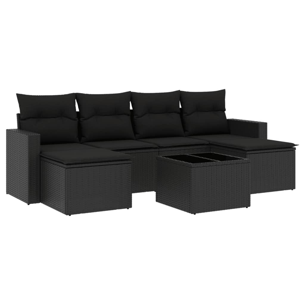 7-dijelni set vrtnih sofa od poliratana s jastucima crni