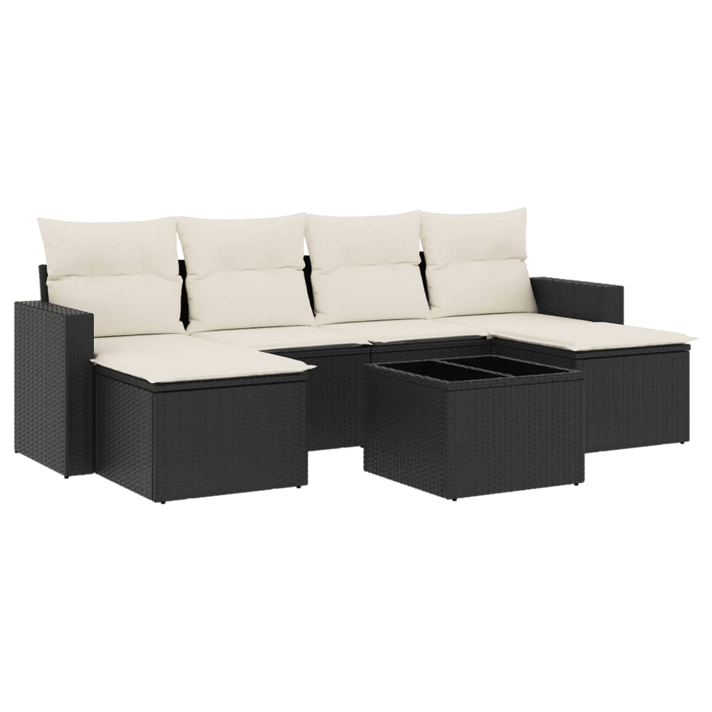 7-dijelni set vrtnih sofa od poliratana s jastucima crni