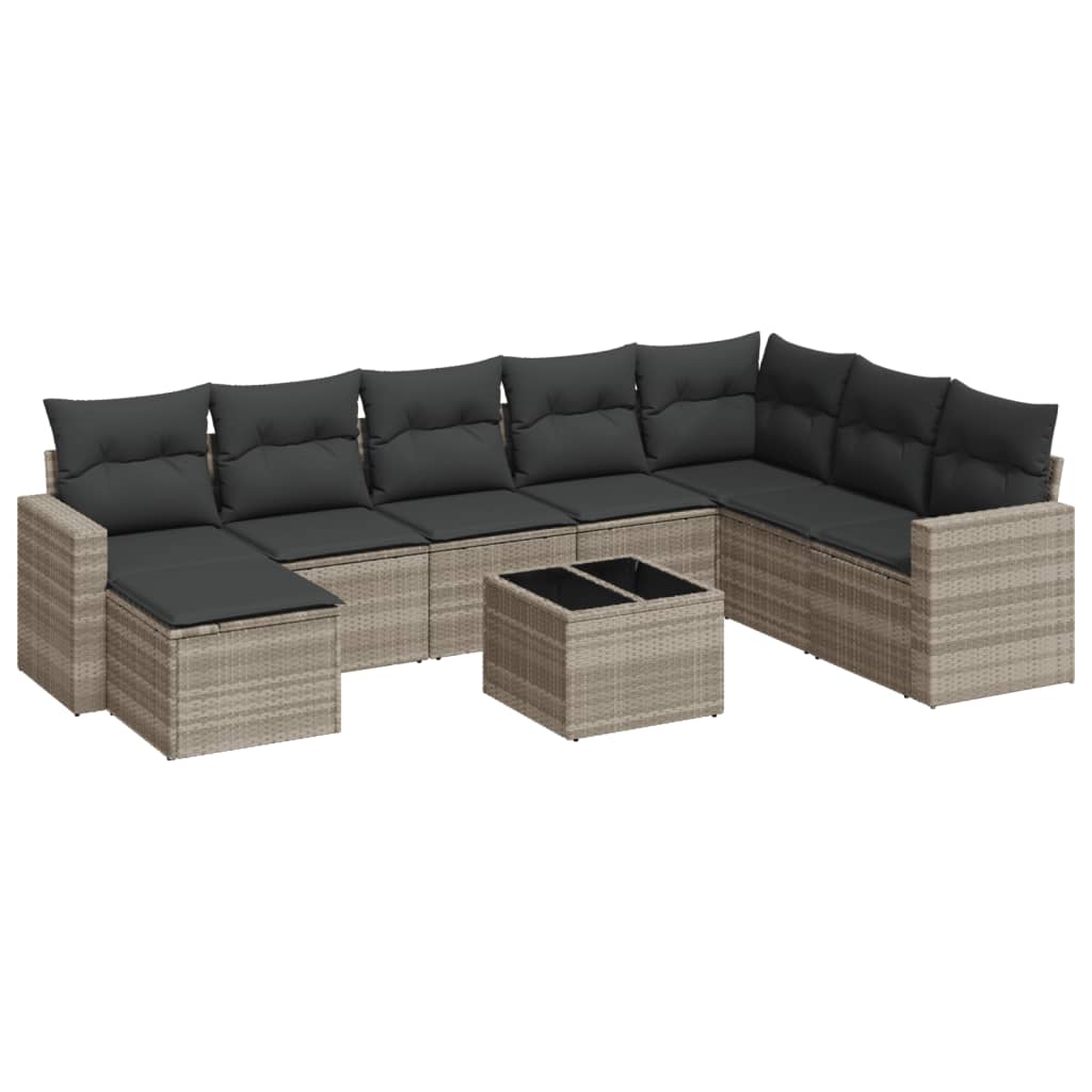 9-dijelni set vrtnih sofa od poliratana s jastucima svjetlosivi