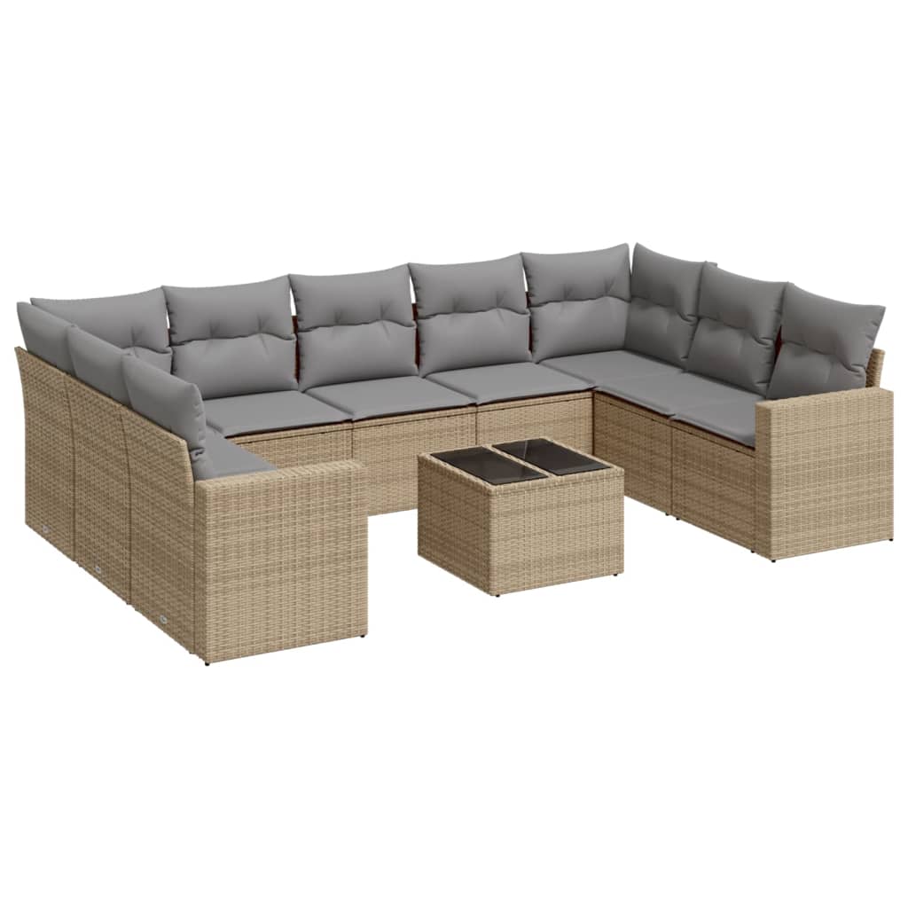 10-dijelni set vrtnih sofa s jastucima bež od poliratana