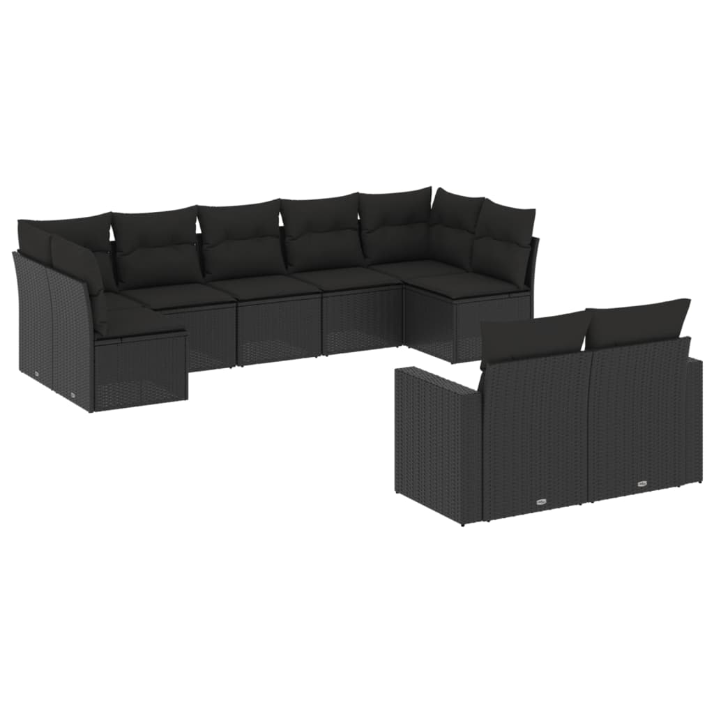 9-dijelni set vrtnih sofa s jastucima crni od poliratana