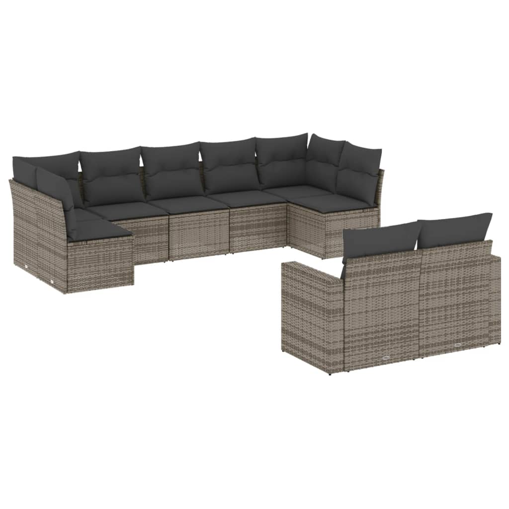 9-dijelni set vrtnih sofa od poliratana s jastucima sivi