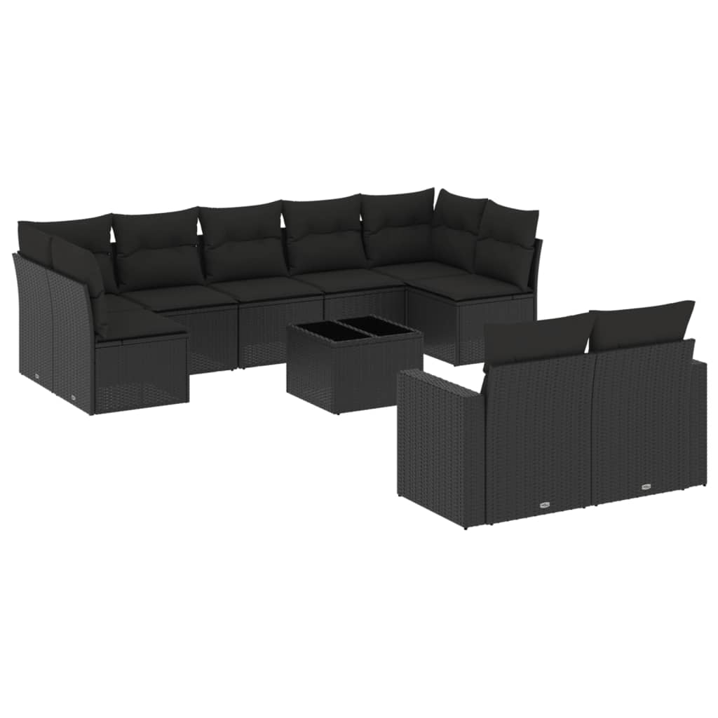 10-dijelni set vrtnih sofa s jastucima crni od poliratana