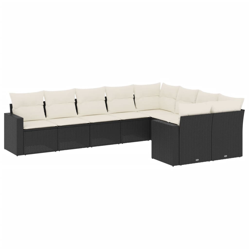 9-dijelni set vrtnih sofa s jastucima crni od poliratana Crna 65.5 x 62 x 69 cm