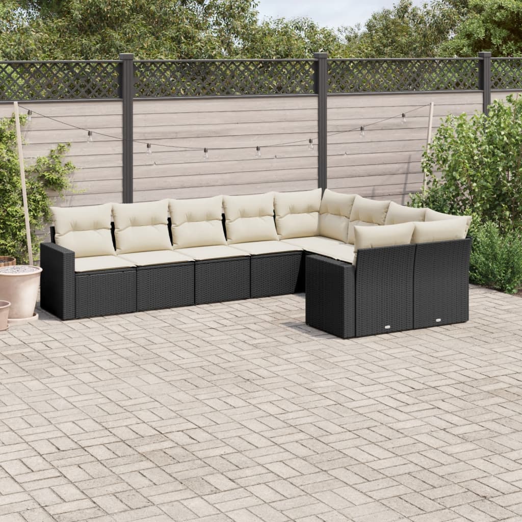 9-dijelni set vrtnih sofa s jastucima crni od poliratana Crna 65.5 x 62 x 69 cm