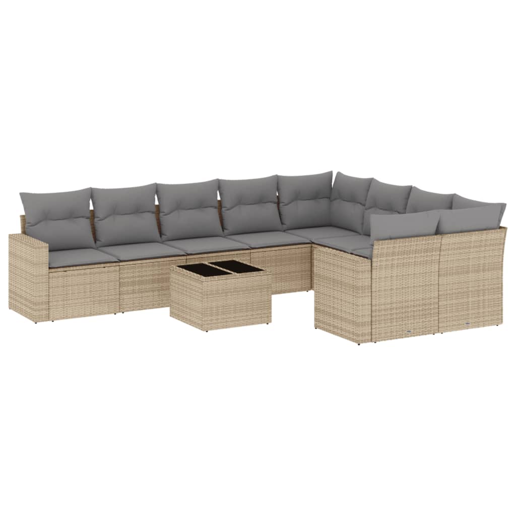 10-dijelni set vrtnih sofa s jastucima bež od poliratana