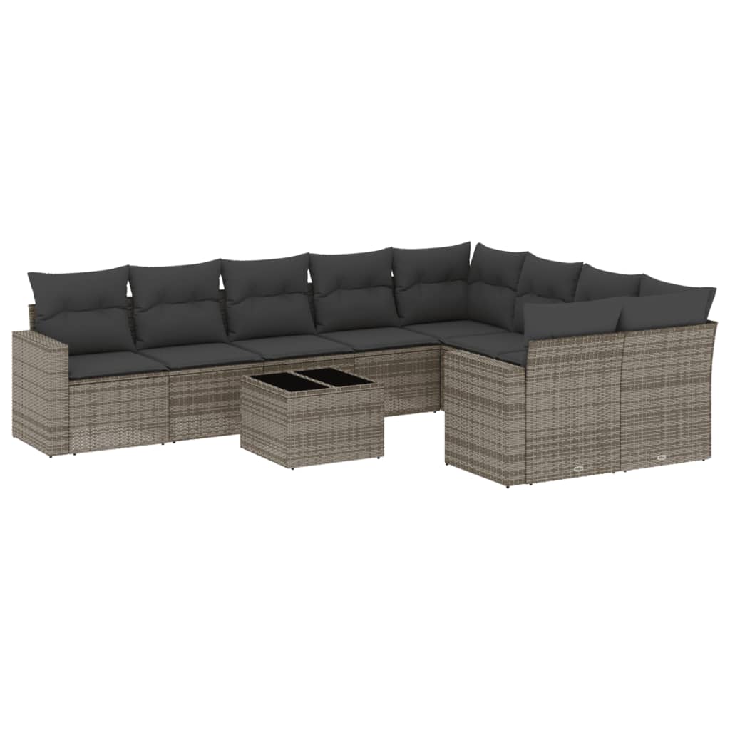 10-dijelni set vrtnih sofa od poliratana s jastucima sivi