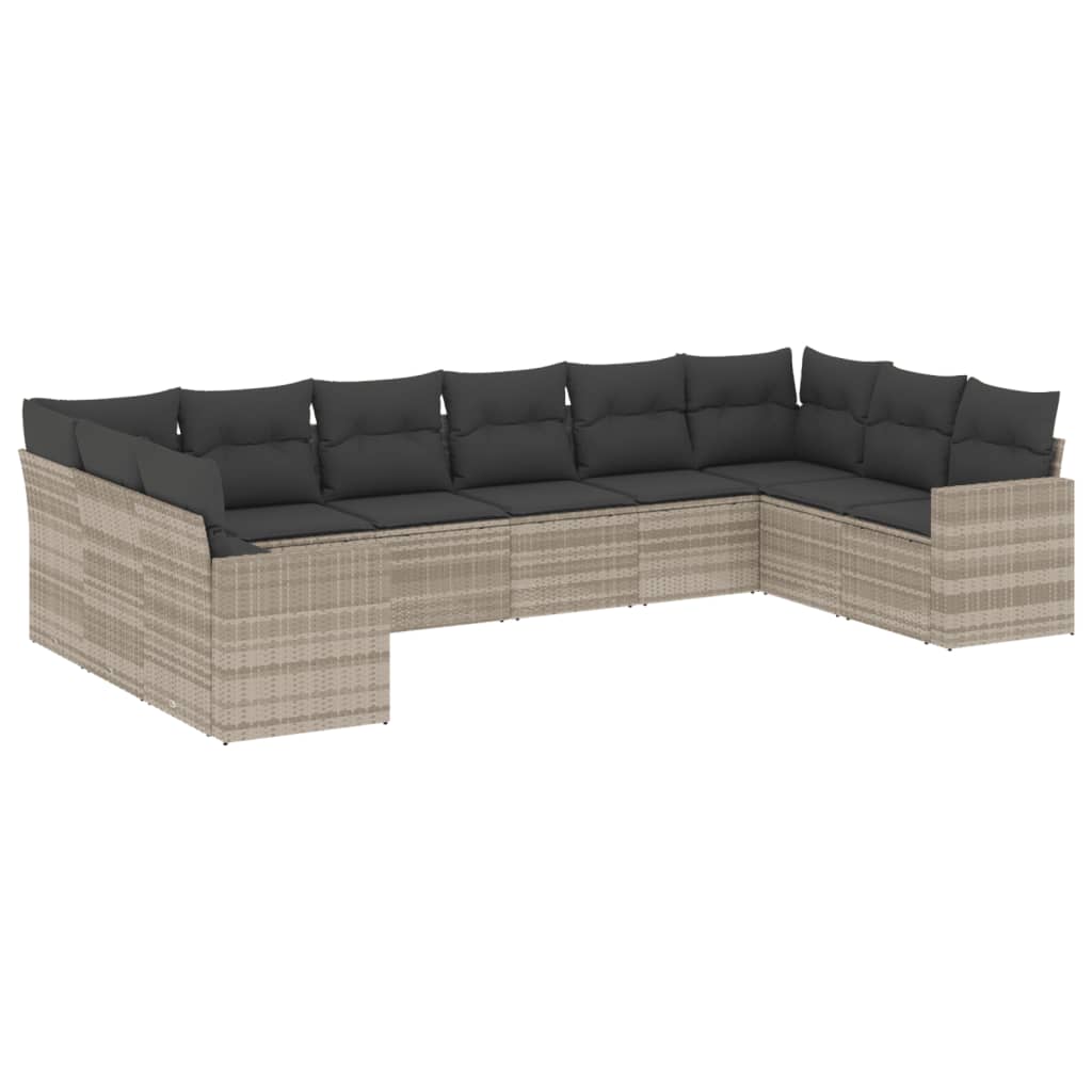 10-dijelni set vrtnih sofa poliratan s jastucima svijetlosivi