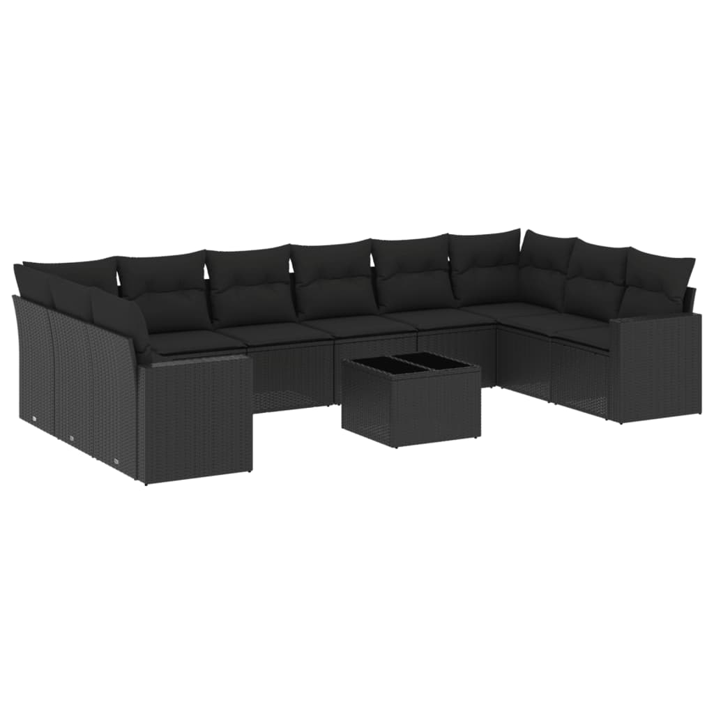 11-dijelni set vrtnih sofa od poliratana s jastucima crni