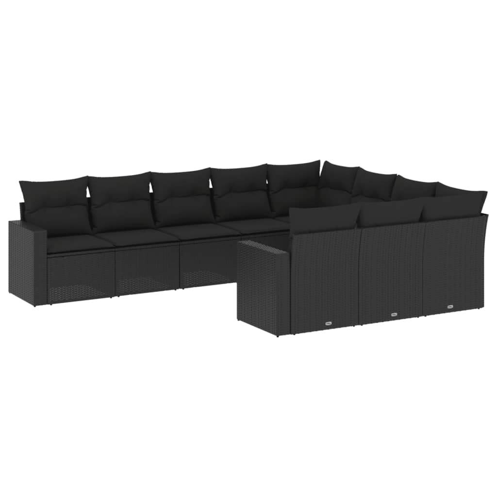 10-dijelni set vrtnih sofa s jastucima crni od poliratana Crna 65.5 x 62 x 69 cm
