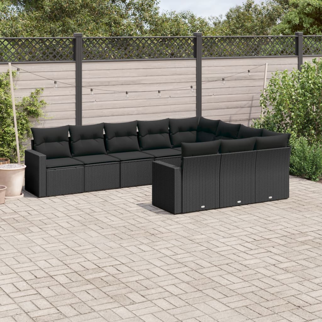 10-dijelni set vrtnih sofa s jastucima crni od poliratana Crna 65.5 x 62 x 69 cm