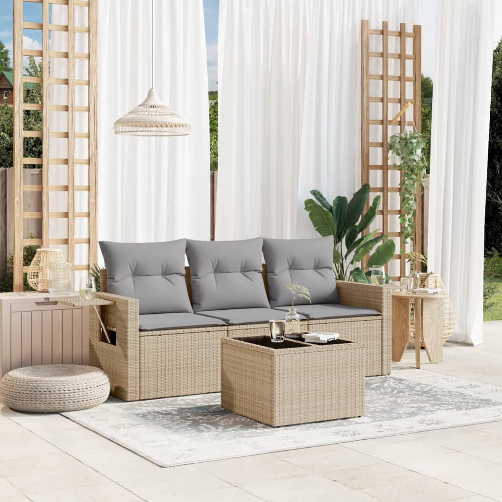 4-dijelni set vrtnih sofa s jastucima bež od poliratana