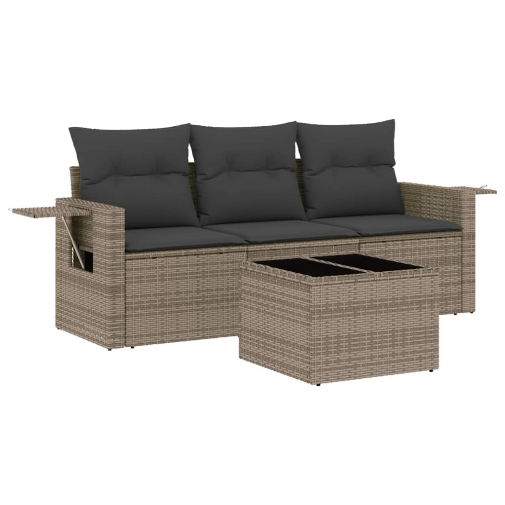 4-dijelni set vrtnih sofa od poliratana s jastucima sivi