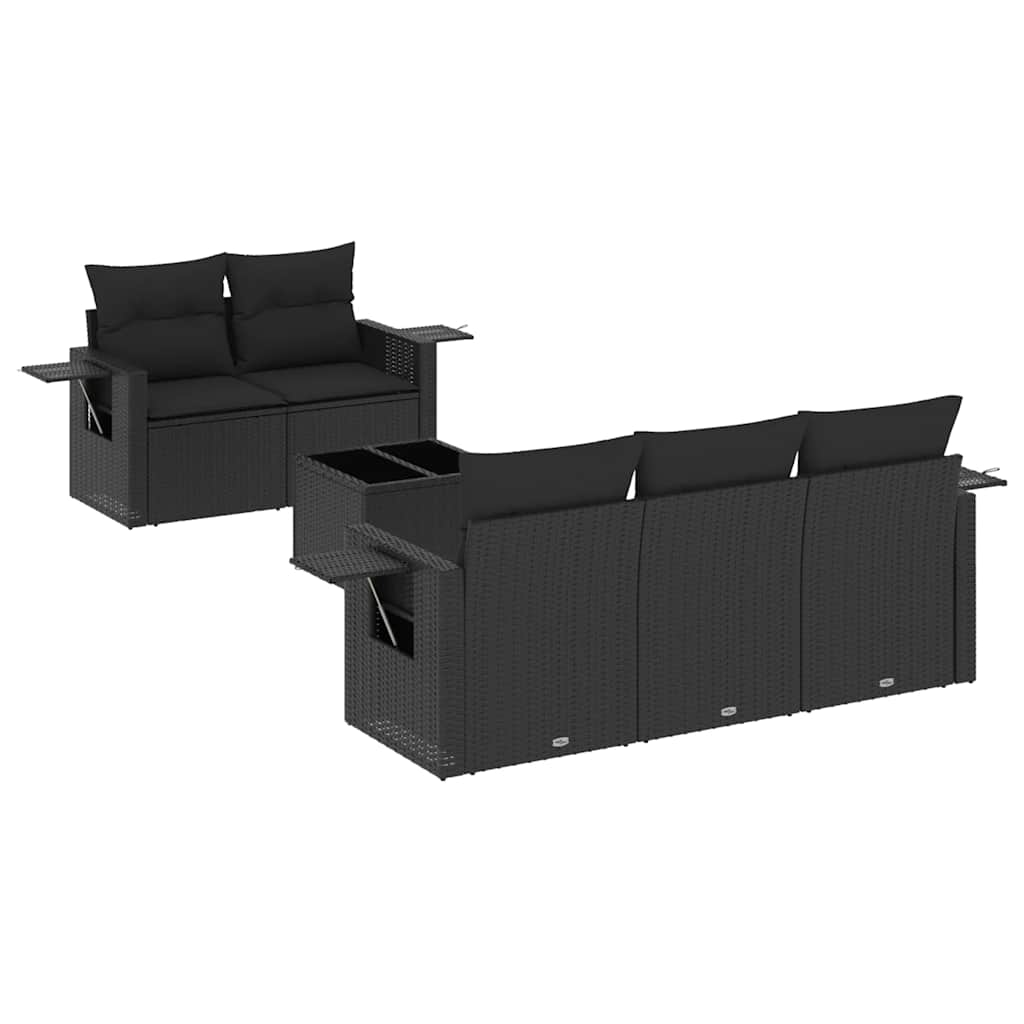 6-dijelni set vrtnih sofa s jastucima crni od poliratana