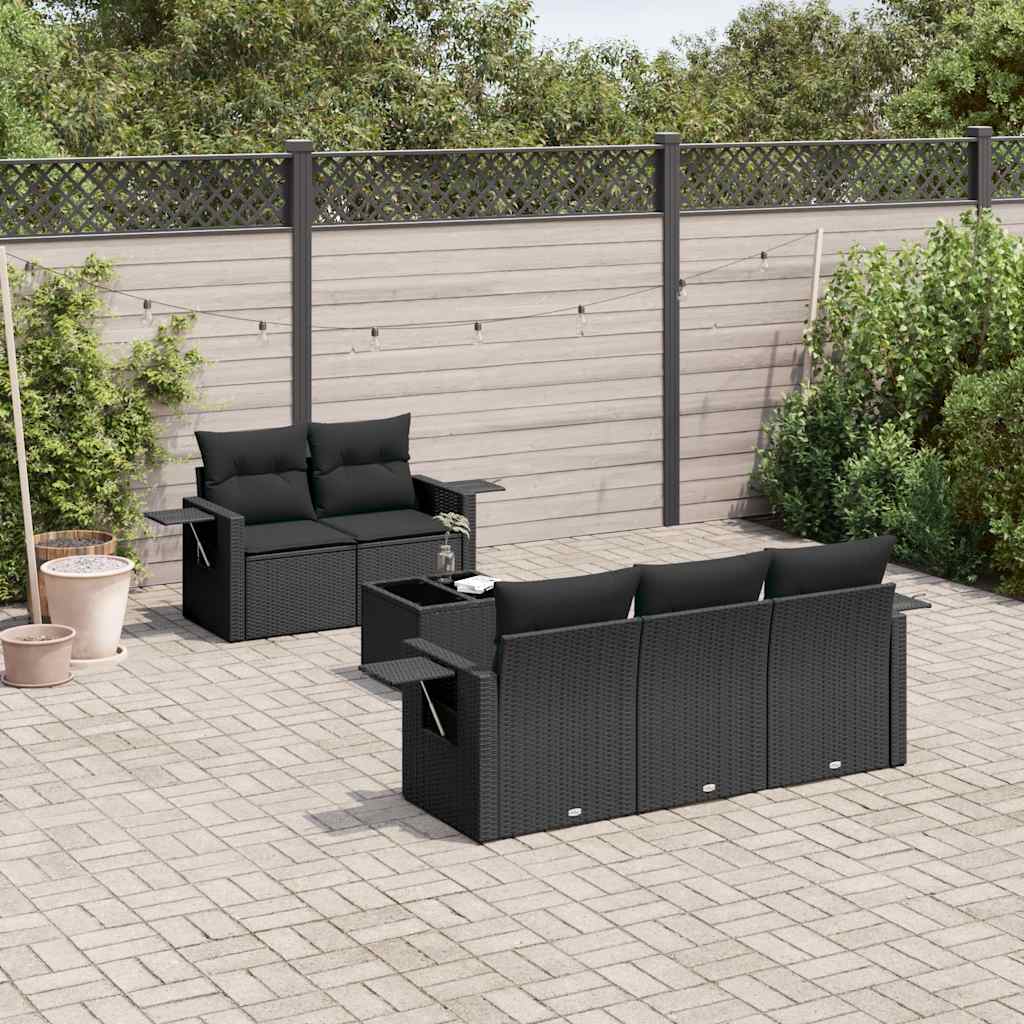 6-dijelni set vrtnih sofa s jastucima crni od poliratana