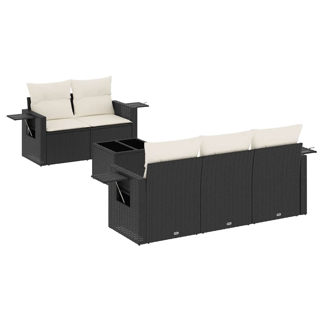6-dijelni set vrtnih sofa s jastucima crni od poliratana