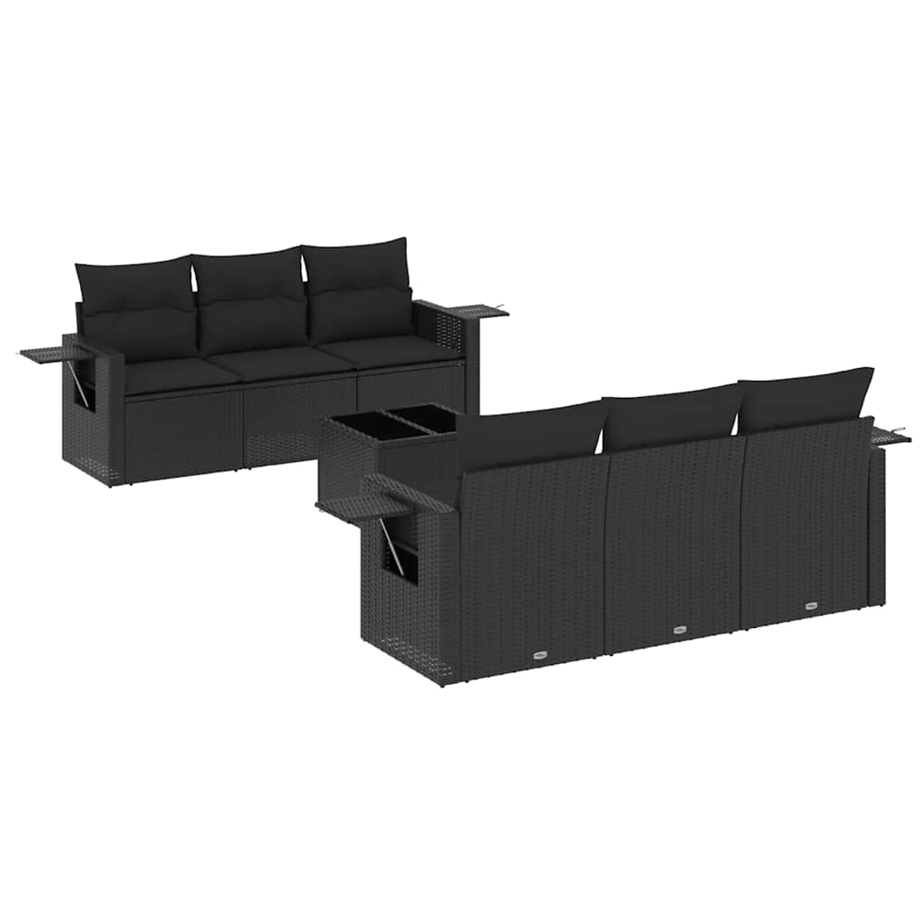 7-dijelni set vrtnih sofa od poliratana s jastucima crni