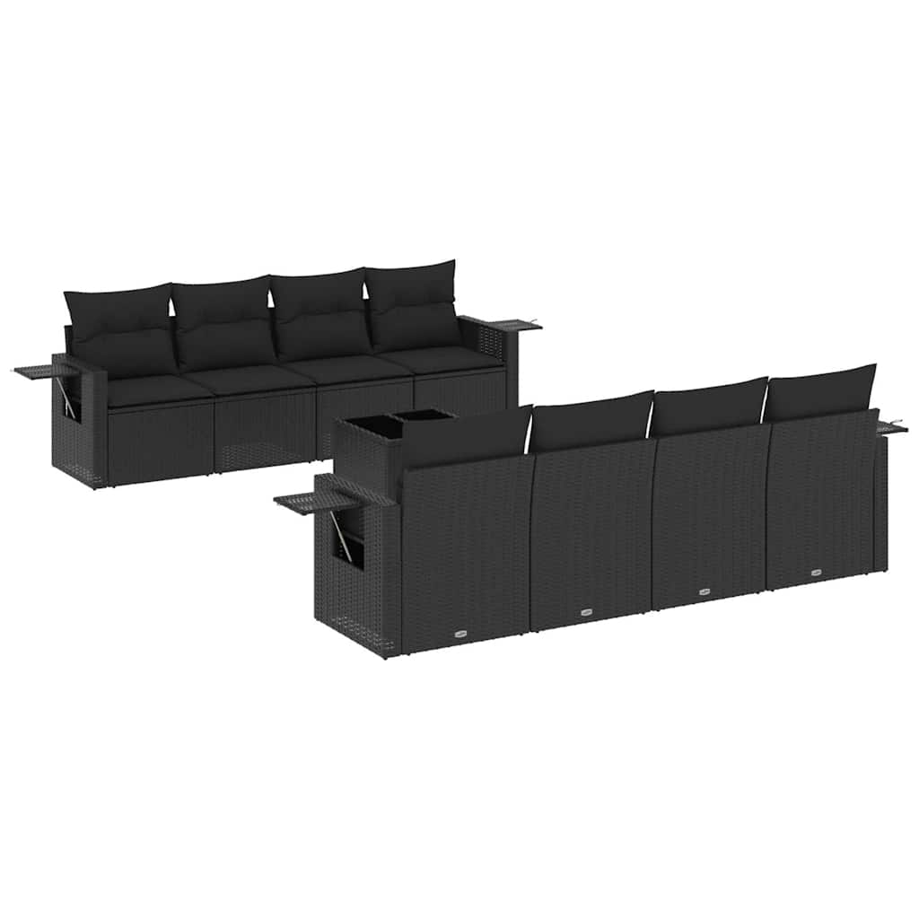9-dijelni set vrtnih sofa s jastucima crni od poliratana