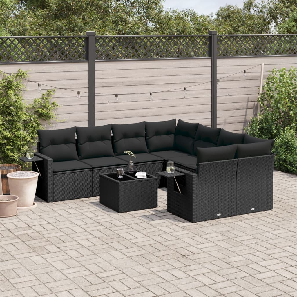 9-dijelni set vrtnih sofa s jastucima crni od poliratana