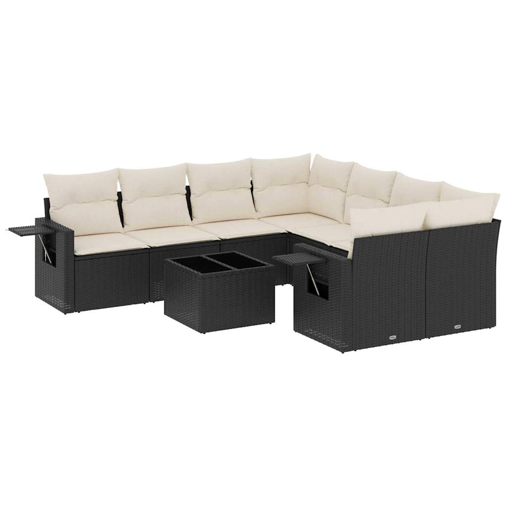 9-dijelni set vrtnih sofa s jastucima crni od poliratana