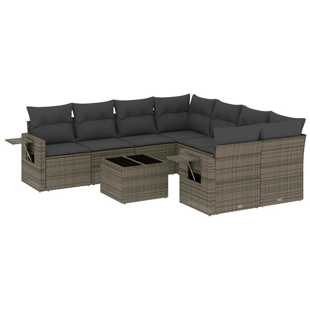 9-dijelni set vrtnih sofa od poliratana s jastucima sivi