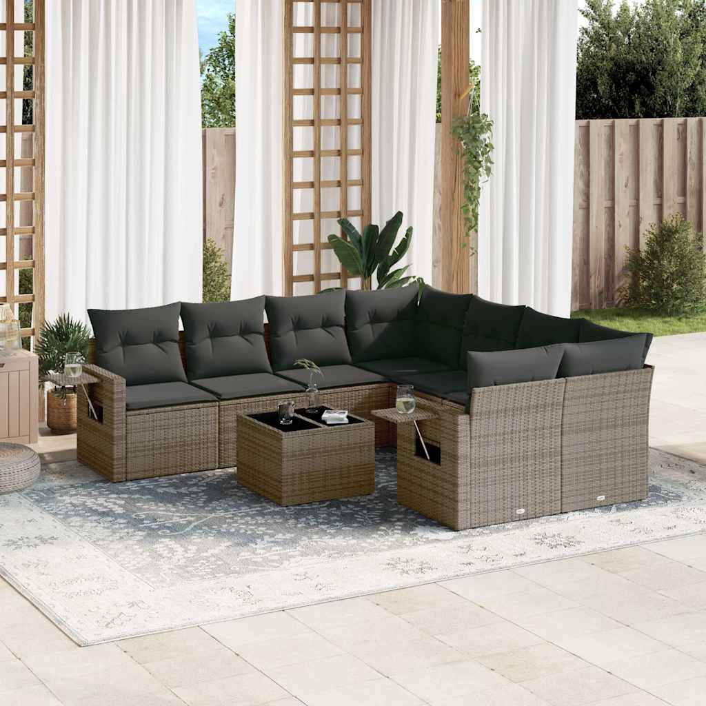 9-dijelni set vrtnih sofa od poliratana s jastucima sivi