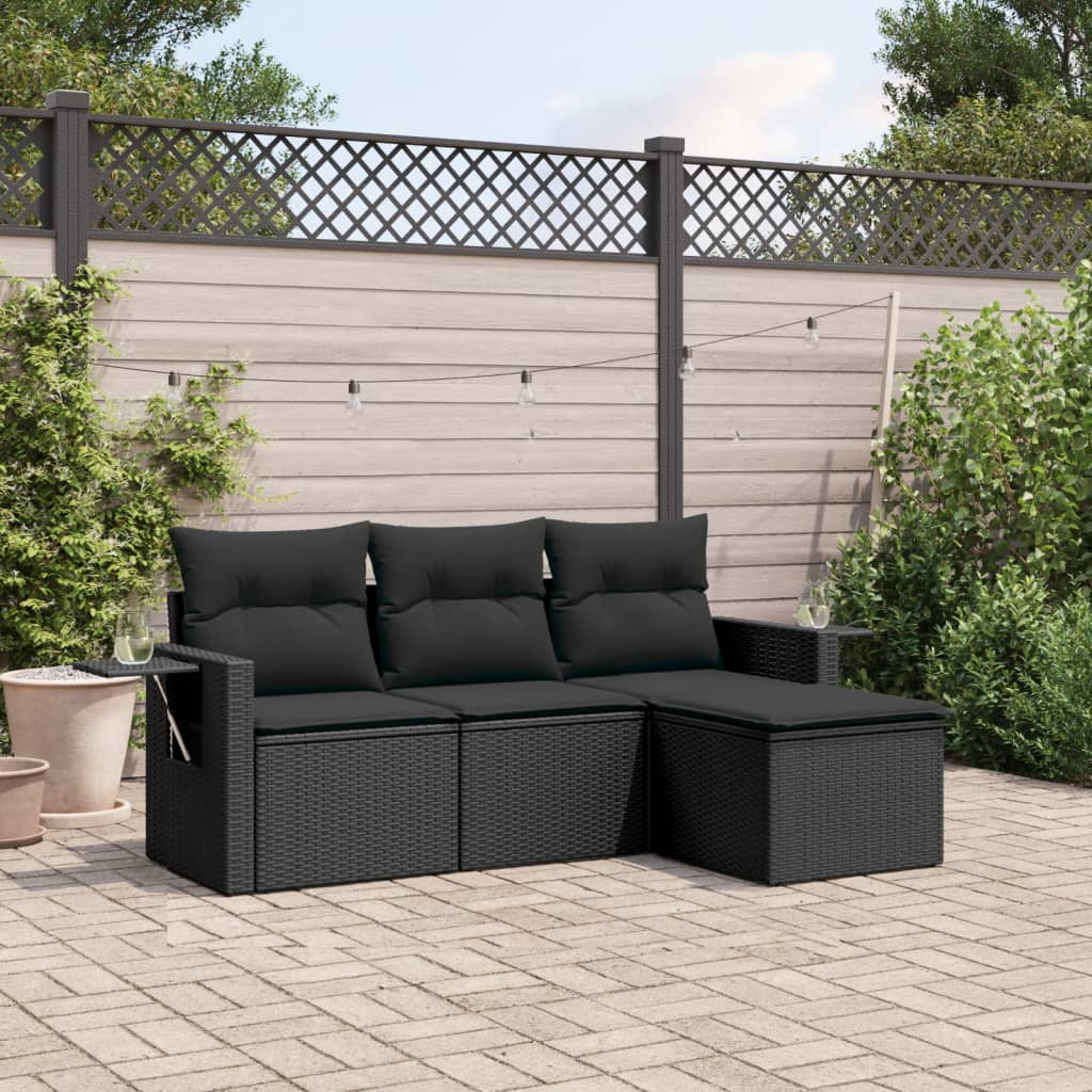 4-dijelni set vrtnih sofa od poliratana s jastucima crni