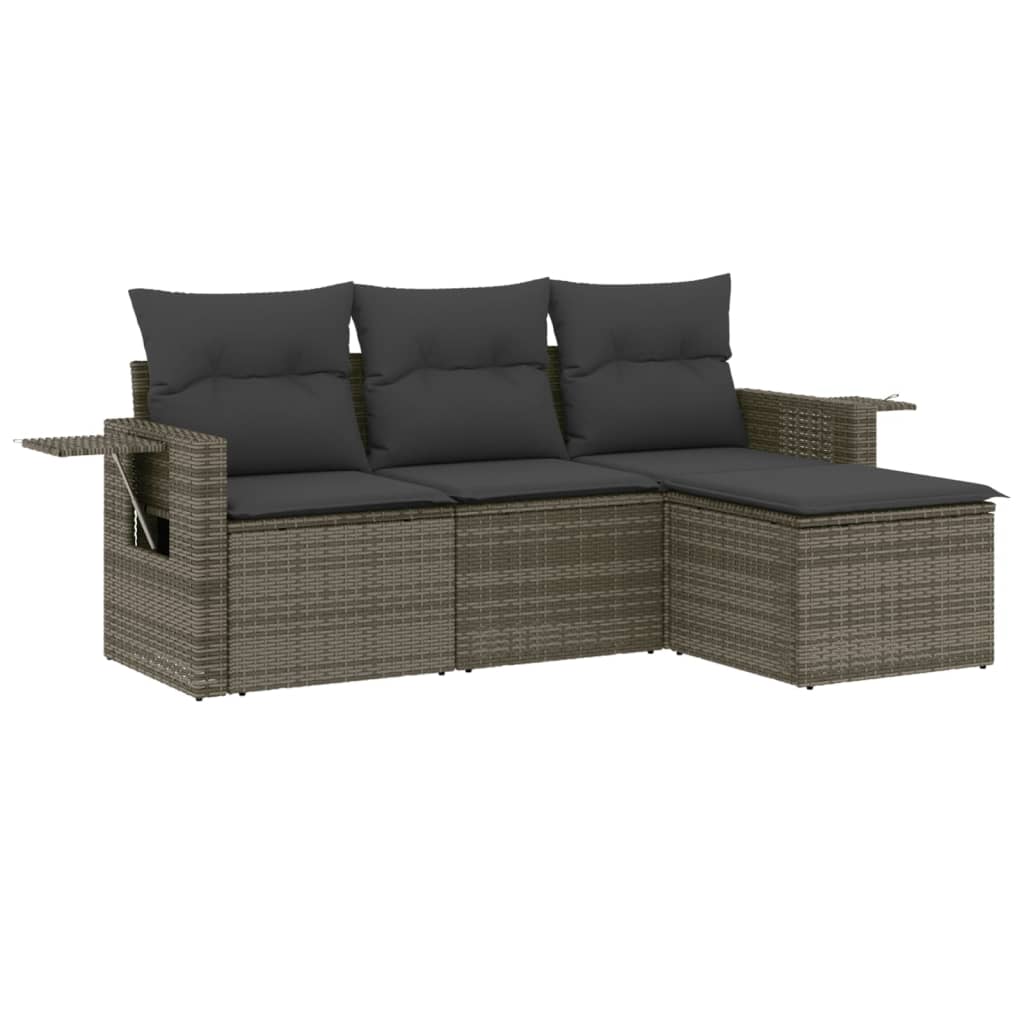 4-dijelni set vrtnih sofa od poliratana s jastucima sivi