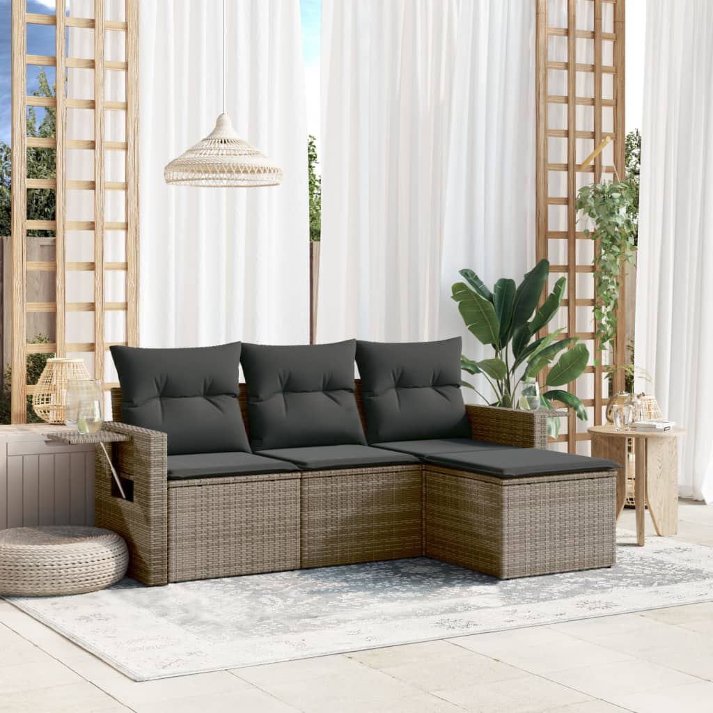 4-dijelni set vrtnih sofa od poliratana s jastucima sivi